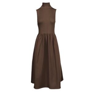Naked Zebra Chocolate Brown Mock Turtleneck Midi Dress Mixed Media NWT M